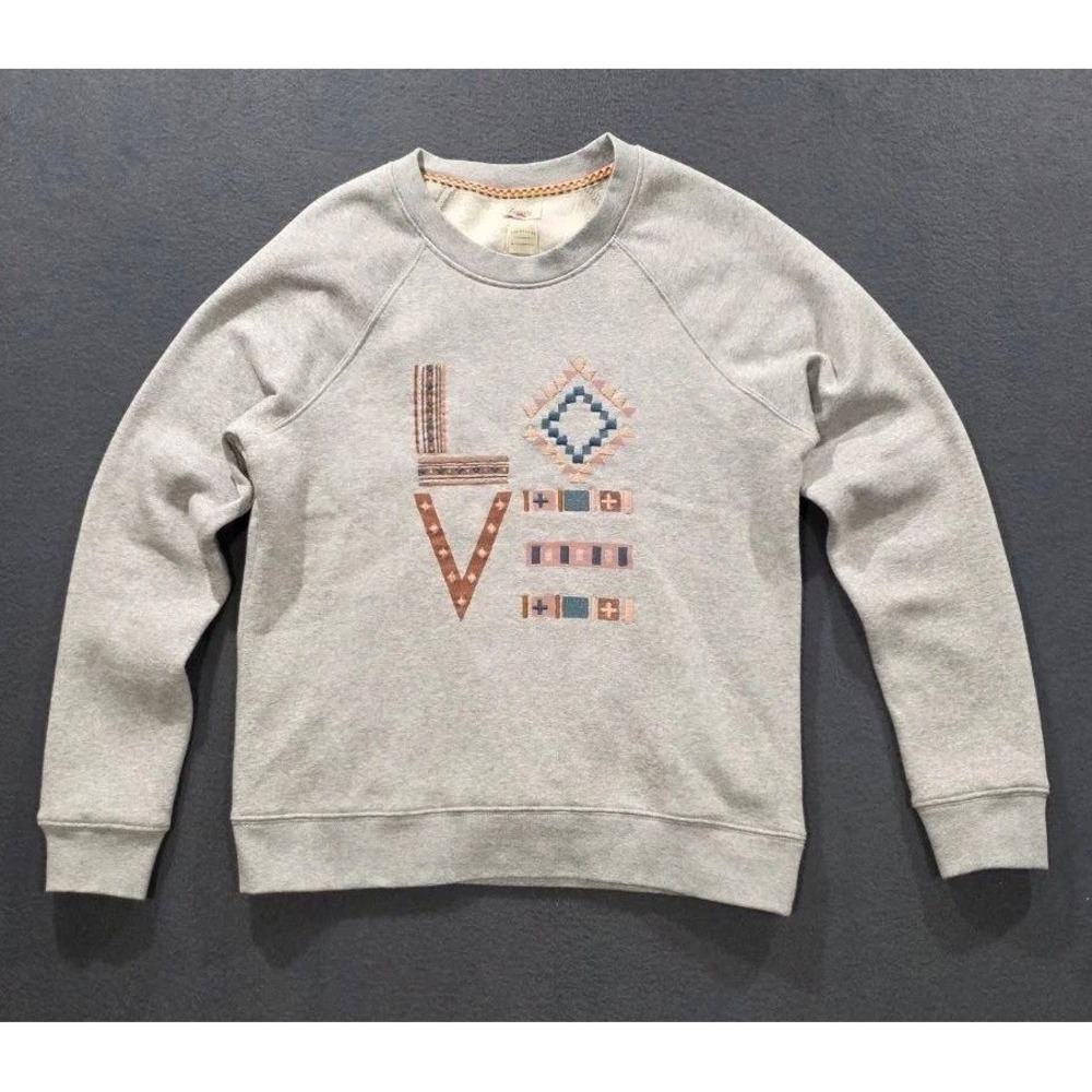 Faherty Sweatshirt sz M Gray Love Crewneck Yellowtail Aztec Embroidered A009413